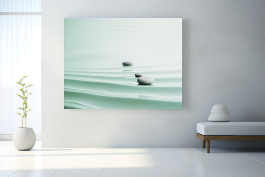 Zen inspired atmosphere of serenity with a frame mock up placed on a minimalist interior background