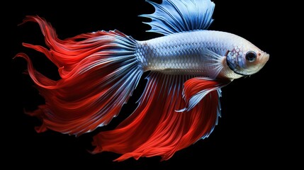 Small fish, Siamese fighting fish, Red fighting fish isolated on black background  .Generative AI - obrazy, fototapety, plakaty