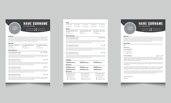 Executive Resume and Cover Letter with Black and White Accents