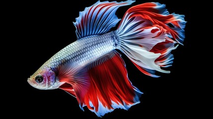 Fototapeta premium Small fish, Siamese fighting fish, Red fighting fish isolated on black background .Generative AI