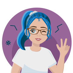 Avatar girl with blue hair. Vector illustration