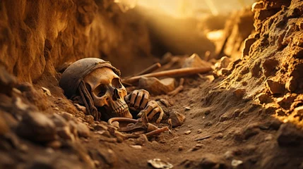 Foto op Plexiglas Ancient tomb discovery of human skeletal remains © sirisakboakaew