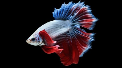 Fototapeta premium Small fish, Siamese fighting fish, Red fighting fish isolated on black background