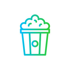 Popcorn cinema icon with blue and green gradient outline style. popcorn, snack, corn, pop, entertainment, movie, cinema. Vector Illustration