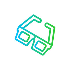 3D glasses cinema icon with blue and green gradient outline style. 3d, glasses, object, isolated, accessory, design, sunglasses. Vector Illustration