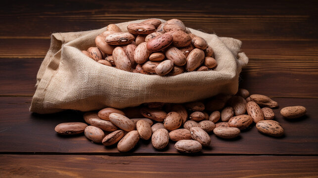 Pinto Beans on Wood Background with Ample Copy Space