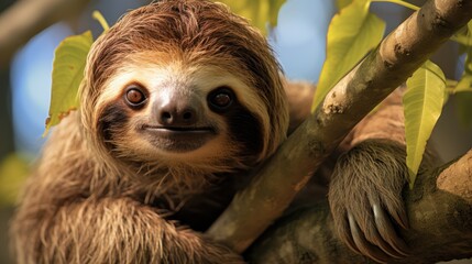 Fototapeta premium Hoffmans Two toed Sloth Choloepus hoffmanni climbing on a tree