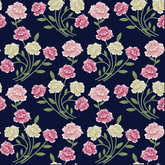 seamless vector flowers pattern on navy  background