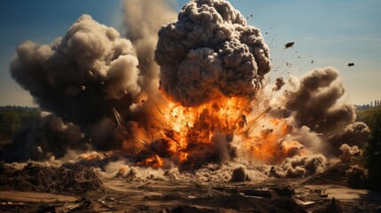 Military training ground experiences explosion resulting in destruction from aerial bombs