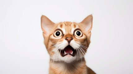 fluffy domestic cat with wide eyes and an open mouth is surprised, emotional portrait of an animal, shocked look, meowing, screaming, facial expression, home pet, feline, whiskers, fur