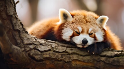 Fototapeta premium Red panda sleeping during an afternoon nap