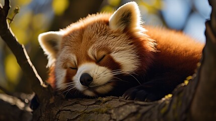 Fototapeta premium Red panda sleeping during an afternoon nap
