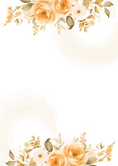 Orange and white wreath background invitation template with flora and flower