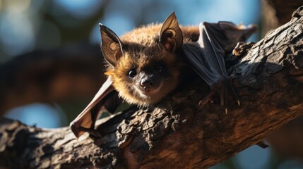 Obraz premium Tree roosting bat C brachyotis hanging from a roof