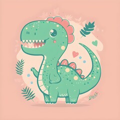 cute kawaii colourful dinosaur illustration vector simple clean minimalist wallpaper bright collection in a series 