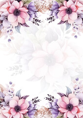 Pink and purple violet modern background invitation template with floral and flower