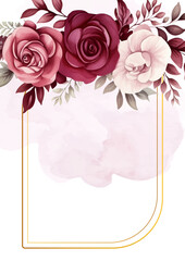 Pink and red elegant watercolor background with flora and flower