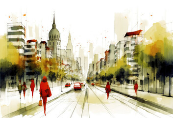 Fototapeta premium Autumn. Streets and high-rise buildings of a modern eco-city Eco-friendly urban design of the future