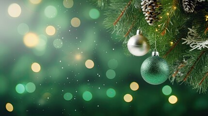Obraz na płótnie Canvas Christmas ball with fir leaves on the glitter background AI Generative