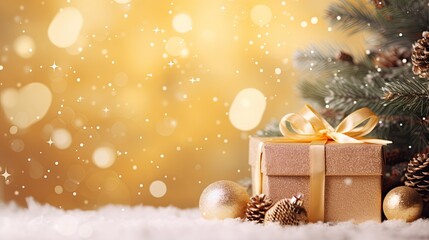 Luxury Gift box with fir leaves on the glitter background AI Generative