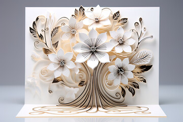 Elegant three-dimensional floral greeting card, design concept for celebrating special events