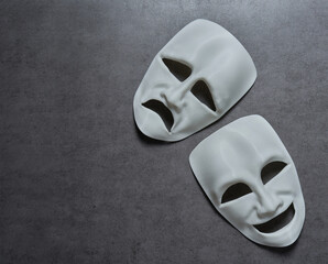 theatre theater theatrical tragedy drama comedy mask on grey background. theatre theater theatrical...