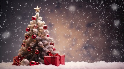 Portrait Christmas tree with gift box AI Generative