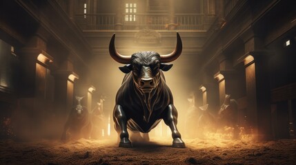 Bull market, stocks going up, green - obrazy, fototapety, plakaty
