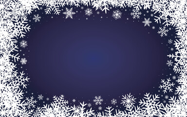 雪の結晶が舞うクリスマスの紺色の水彩画背景イラスト