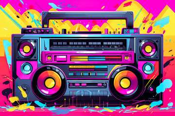 Fototapeta premium Illustrations from the cassette tape era in vibrant color compositions