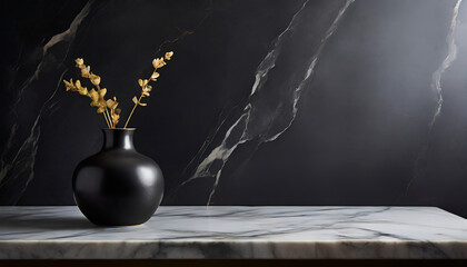Sleek and Refined: Black Vase on Marble Background