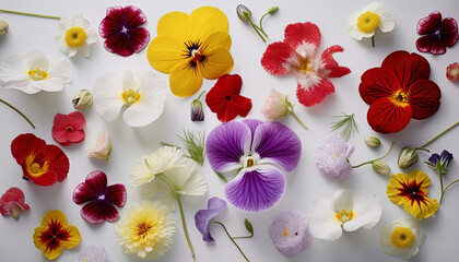 Top view of floral composition of various flowers as a background for special occasions