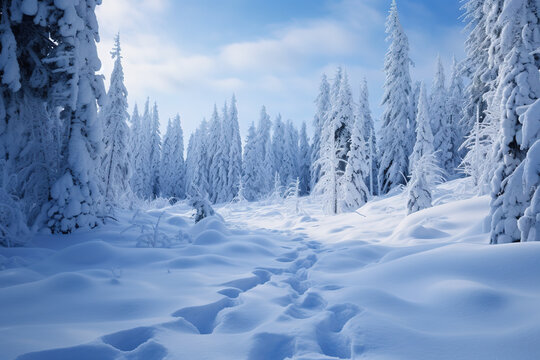 Image with the magic of snowfall, where frozen wonders create a picturesque winter landscape
