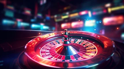 Fotobehang Roulette wheel casino on light illumination. AI generated image © prastiwi