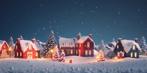 Christmas winter fairy village landscape, santa house - obrazy, fototapety, plakaty