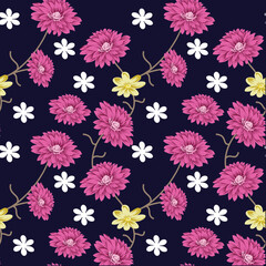 seamless vector flowers pattern navy background