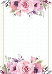 Pink vector realistic golden luxury invitation with flora and flower