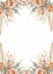 Beige modern background watercolor invitation with floral and flower