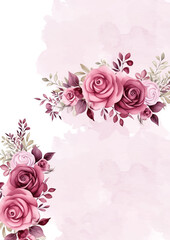 Pink and red modern wreath background invitation frame with flora and flower