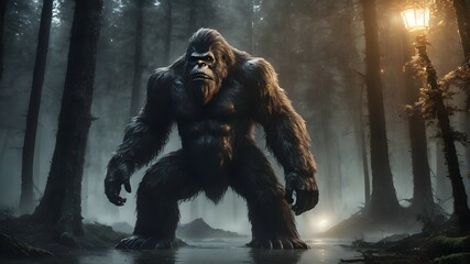  monster gorilla or Bigfoot in the forest - obrazy, fototapety, plakaty