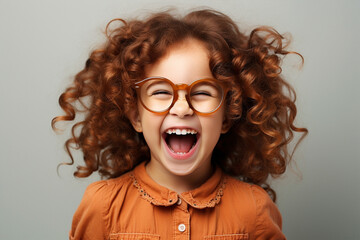 Portrait of a happy little girl wearing glasses - obrazy, fototapety, plakaty