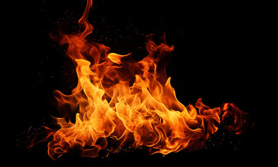 Fototapeta premium Fire flames on black background