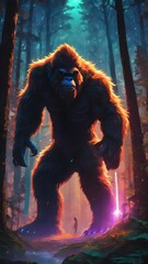 Big gorilla or Bigfoot in the forest.