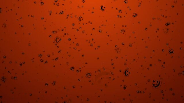 Halloween background animation. Pumpkins drawn with a black outline fall on an orange gradient background. 