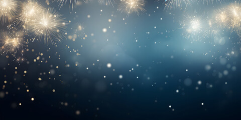 Happy New Year, Beautiful creative holiday background with fireworks and Sparkling, space for text - obrazy, fototapety, plakaty