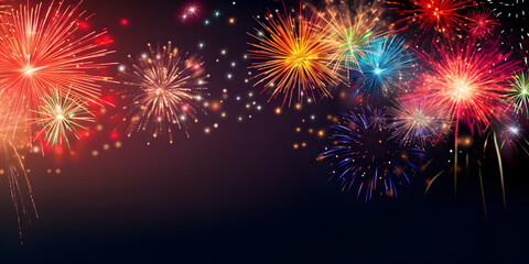 Fototapeta na wymiar Happy New Year, Beautiful creative holiday background with fireworks and Sparkling, space for text