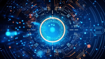 Fototapeta premium Round blue neon technology high tech dark background, abstract graphic digital futuristic concept design