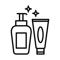Baby lotion hygiene icon with black outline style. baby, infant, skin, lotion, childhood, applying, care. Vector Illustration