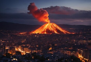 A volcano between a city - obrazy, fototapety, plakaty