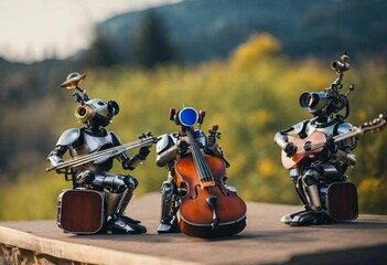Robots playing instruments - obrazy, fototapety, plakaty